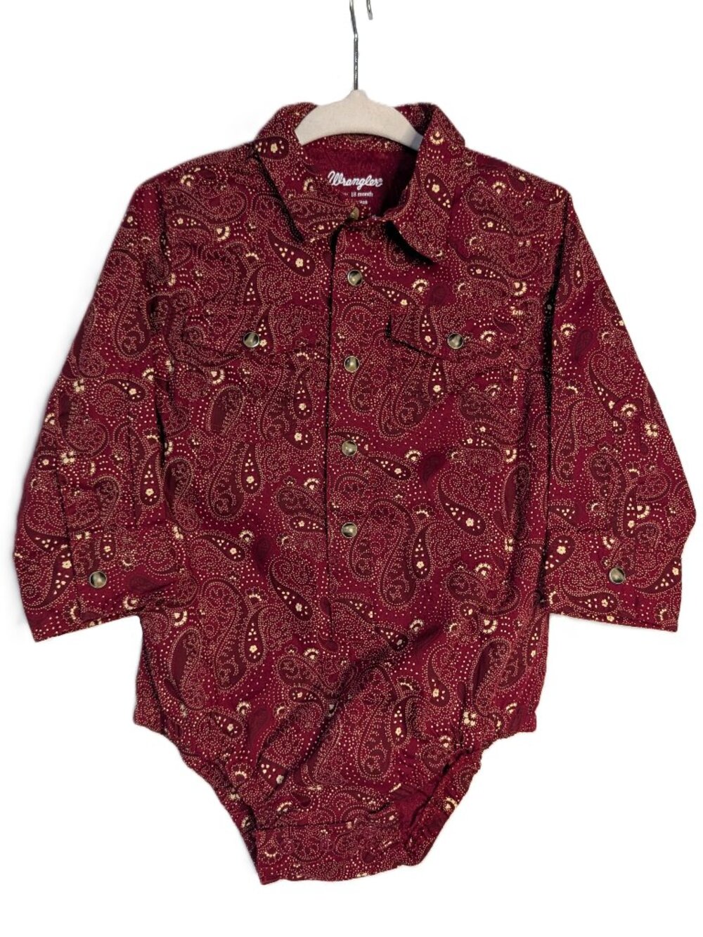Wrangler Western Snap Paisley Bodysuit Shirt Burgundy Red 18M